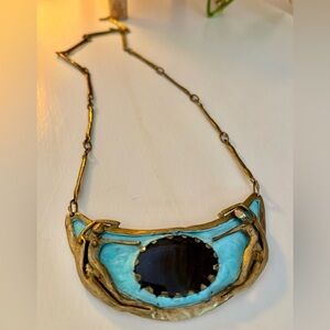 Armando Lozano Ramirez Brutalist Brass Bronze Sun Dancer Necklace